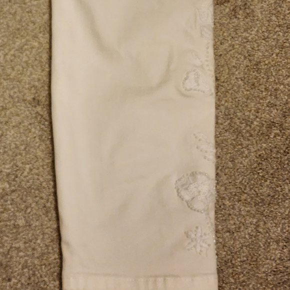 Soft Surroundings Alesia Fleur White Embroidered Straight Jeans Women’s Size PM - Picture 7 of 10